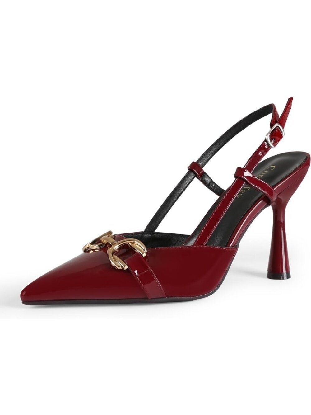 Women's Burgundy Slingback Pointed Toe Stiletto Heels Shoes Adjustable Buckle